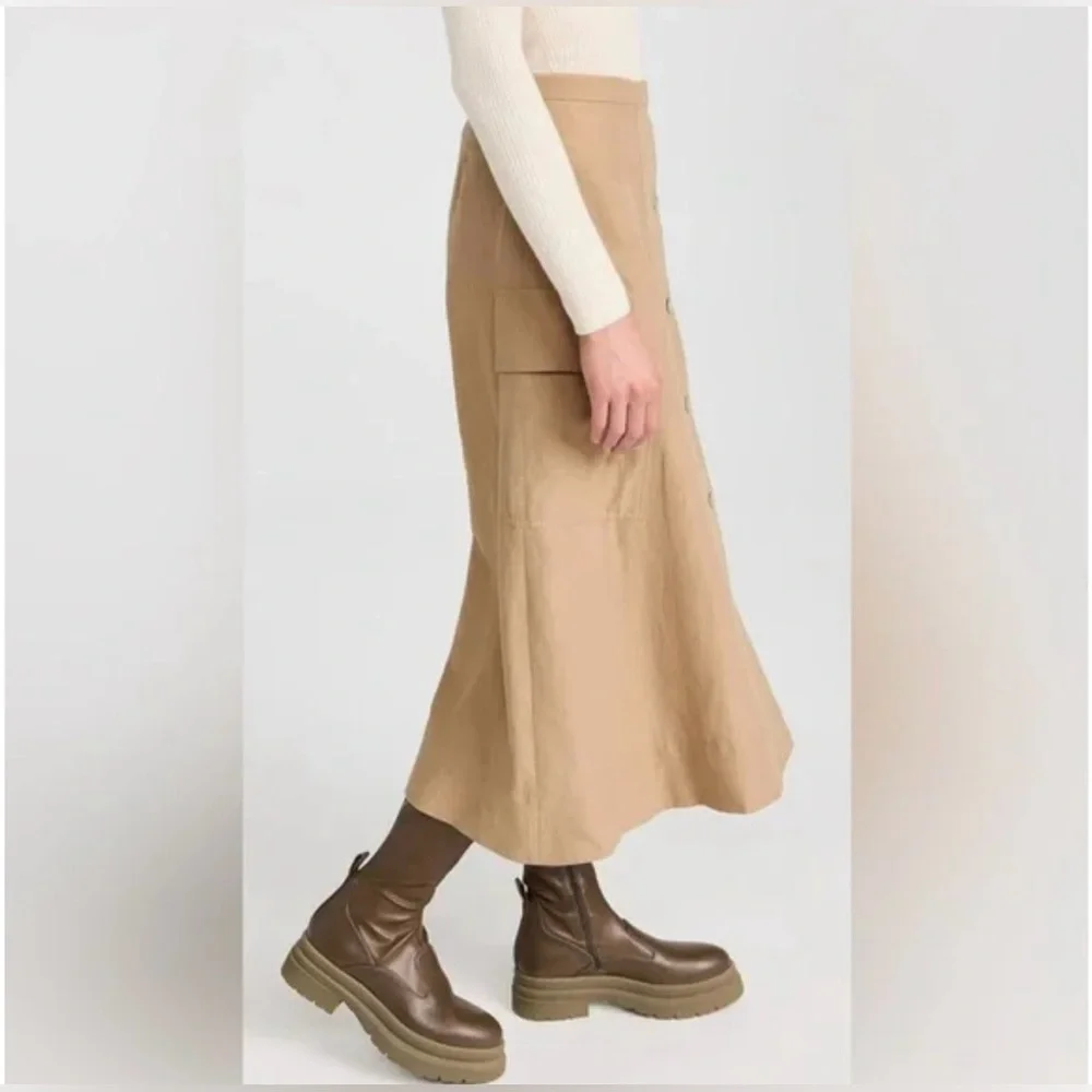 Vince Women’s Linen Blend Utility Button-Down Midi Skirt Size 10 - Picture 4 of 12